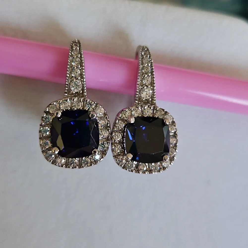Cushion Cut Sapphire Earrings - Picture 4 of 16